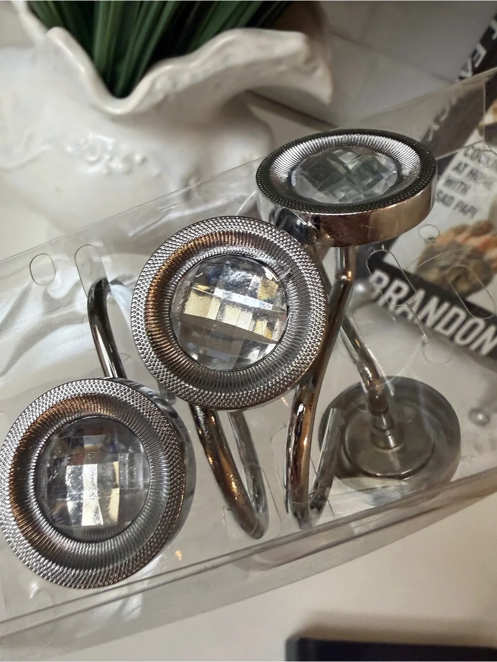Brand new Silver Crystal Shower Curtain Hooks - Set of 4